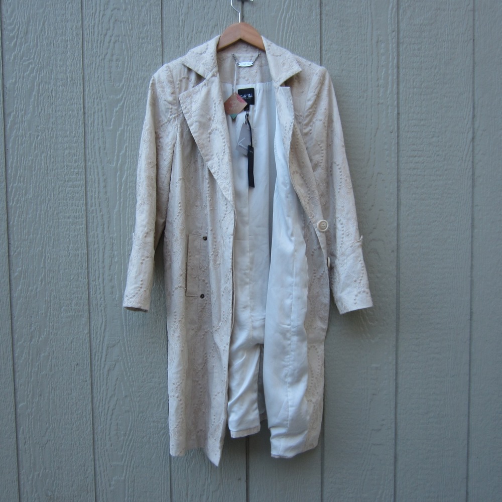 Lane Bryant Isabel Toledo Trench Coat Womens 16 Ivory Embroidered Lined Casu NWT